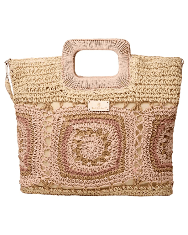 Geometric Pattern Braided Straw Bag with Rectangular Handle