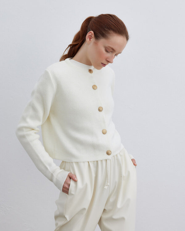 Ecru Pique Plain Cardigan