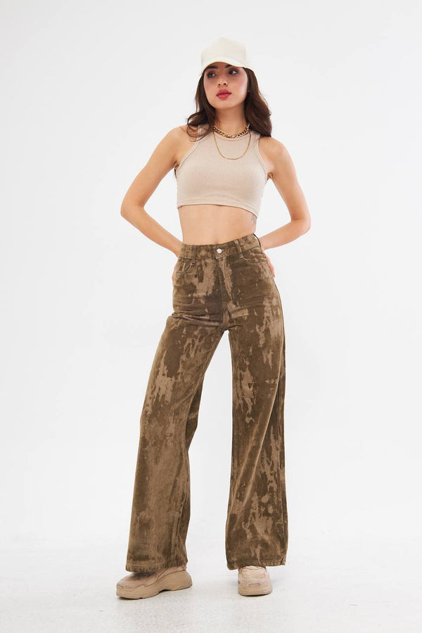 Twisted Denim Pants in Acid Sage Green and Bronze