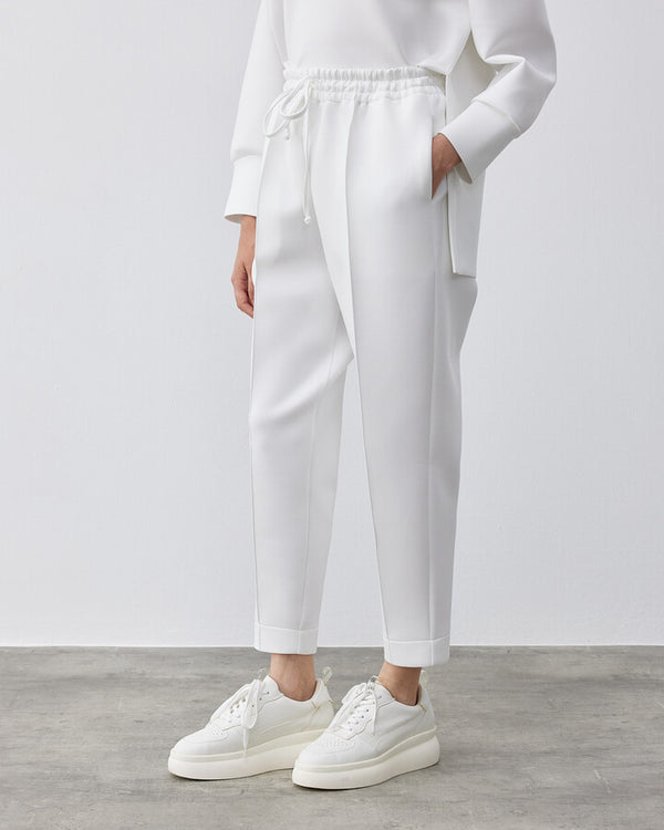 Puff Elastic Pocket Carrot Cut Pants in White