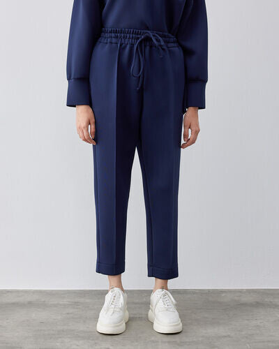 Puff Elastic Pocket Carrot Cut Pants in Navy Blue