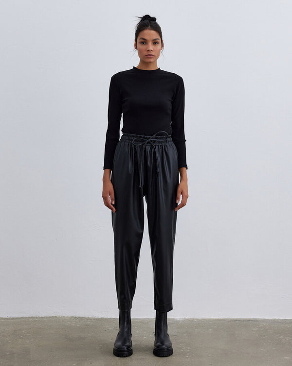 Black Leather Carrot Trousers
