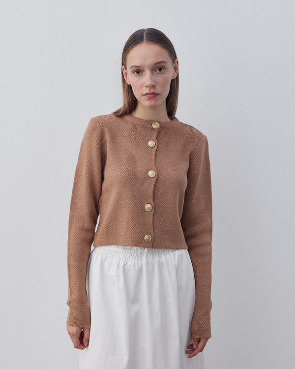 Basic Short Cardigan in Camel